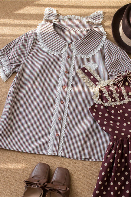 Mist Cat ear Plaid Shirt Sweet Lolita Blouse