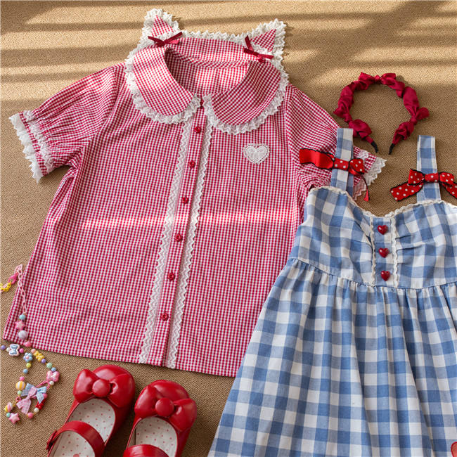 Mist Cat ear Plaid Shirt Sweet Lolita Blouse