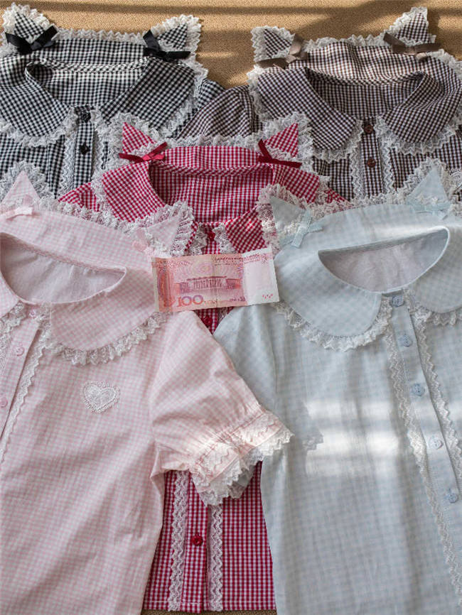 Mist Cat ear Plaid Shirt Sweet Lolita Blouse