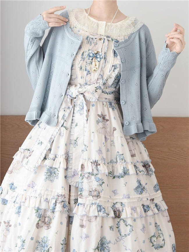 Mist Vintage Sweet Retro Round Neckline Knitted Cardigan