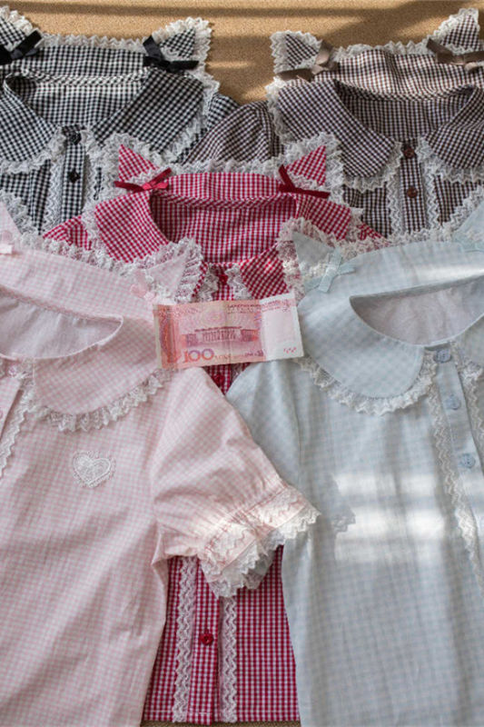 Mist Cat ear Plaid Shirt Sweet Lolita Blouse