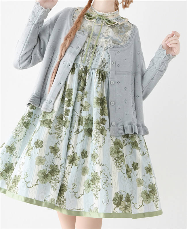 Mist Vintage Sweet Retro Round Neckline Knitted Cardigan