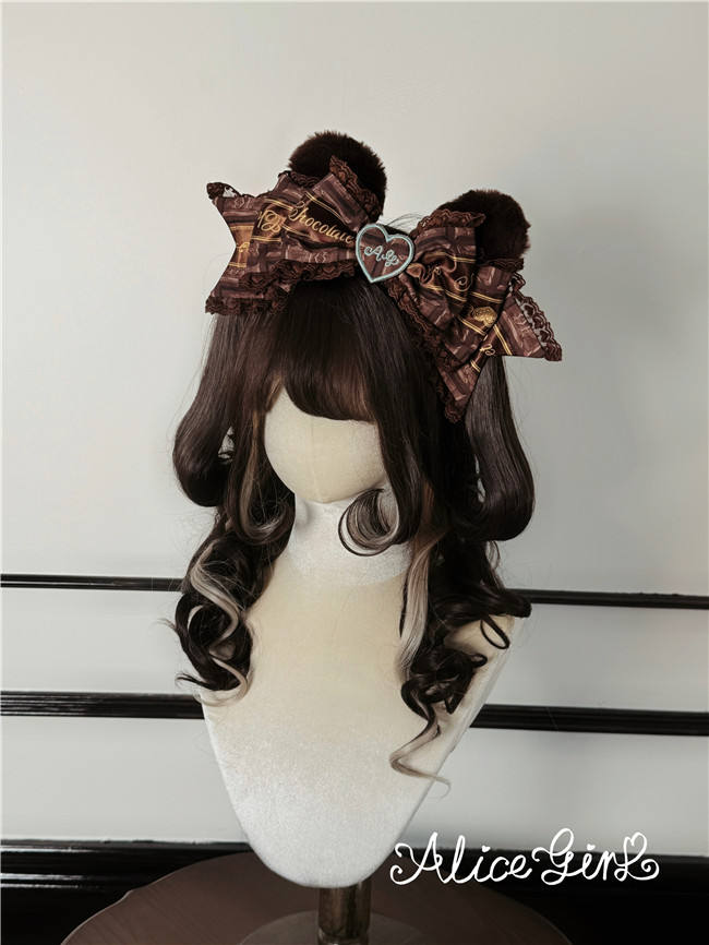 Alice Girl Chocolate Bear Sweet Lolita Headdress Badge Ribbon