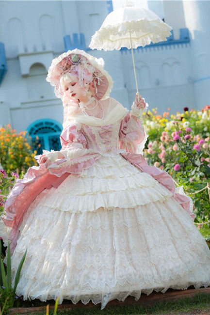 Catherine Heavy Ruffles Pink Hime Lolita Dress and Underskirt