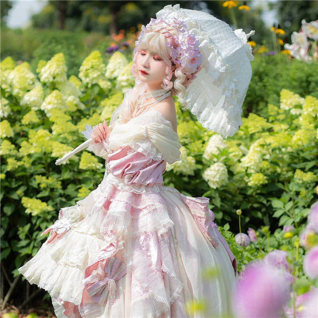 Catherine Heavy Ruffles Pink Hime Lolita Dress and Underskirt