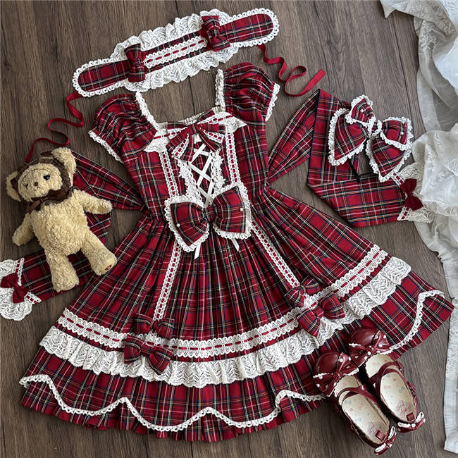 Miss Point Petal Rabbit Retro Plaid Lolita OP Dress