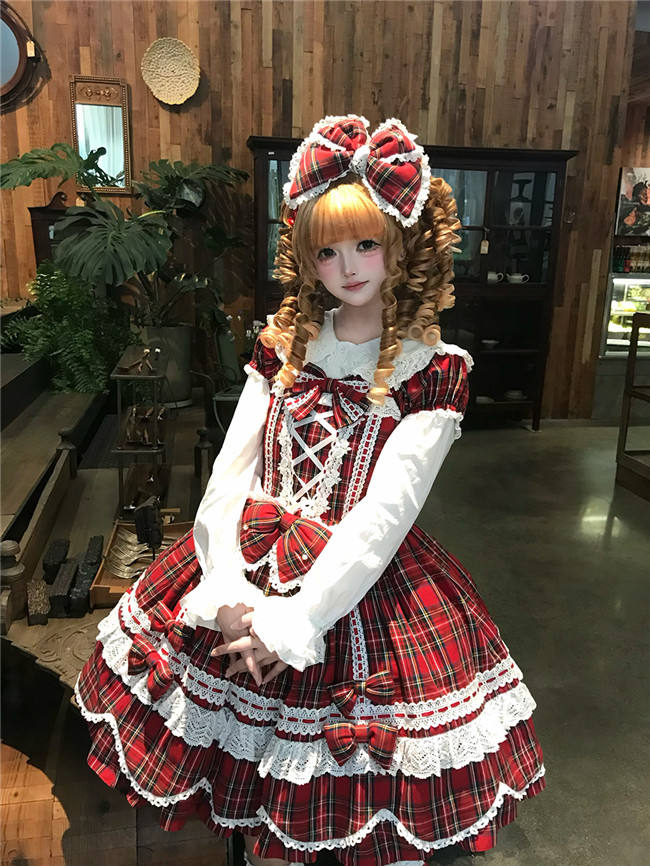 Miss Point Petal Rabbit Retro Plaid Lolita OP Dress