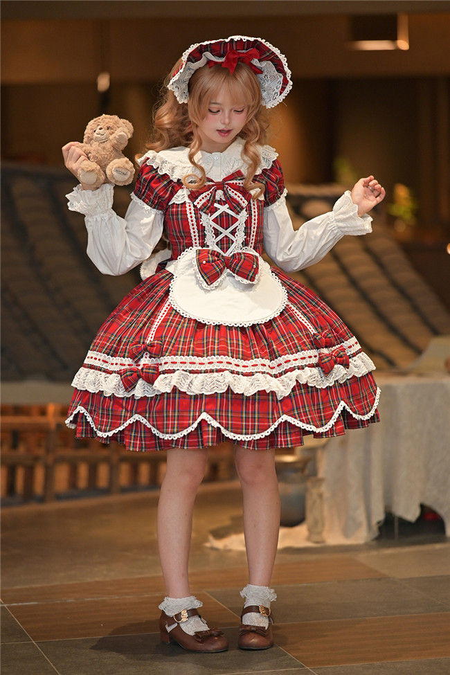 Miss Point Petal Rabbit Retro Plaid Lolita OP Dress