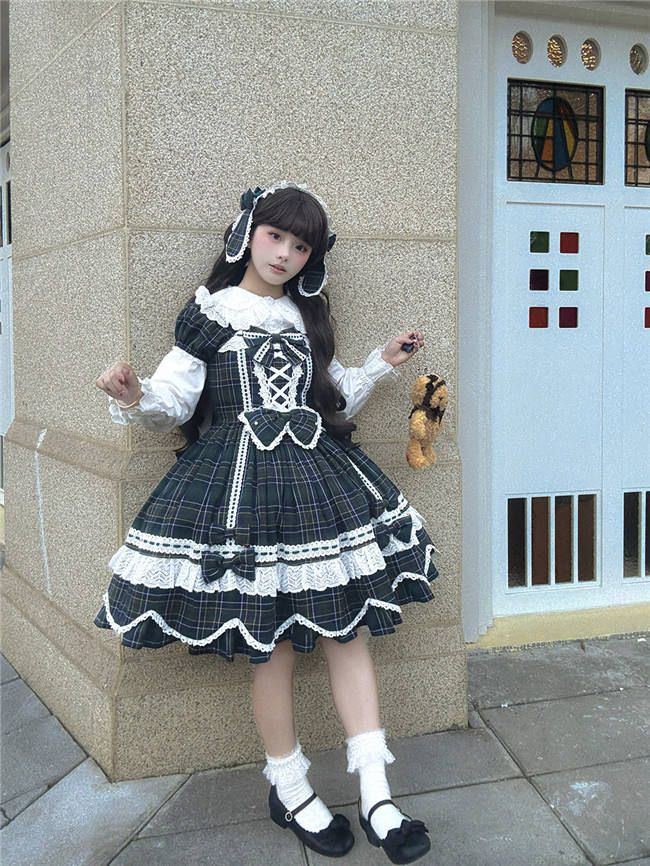 Miss Point Petal Rabbit Retro Plaid Lolita OP Dress