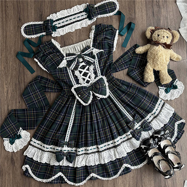 Miss Point Petal Rabbit Retro Plaid Lolita OP Dress