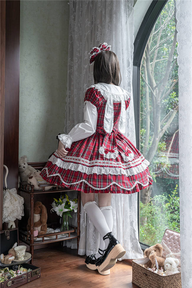 Miss Point Petal Rabbit Retro Plaid Lolita OP Dress