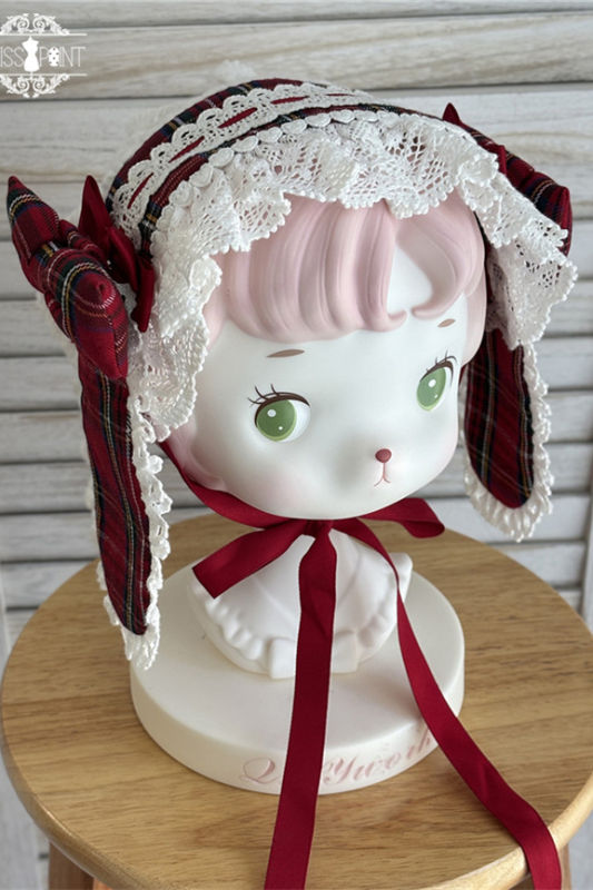 Miss Point Petal Rabbit Plaid Lolita Apron & Headdress