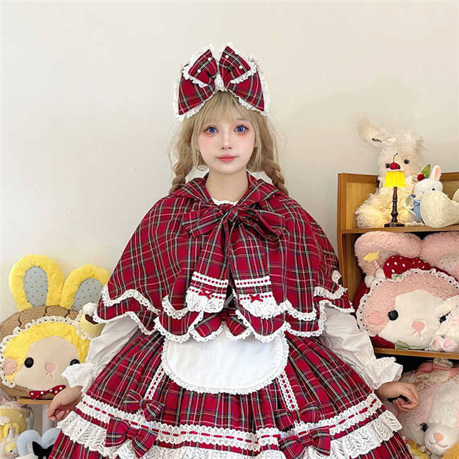 Miss Point Petal Rabbit Plaid Lolita Cape