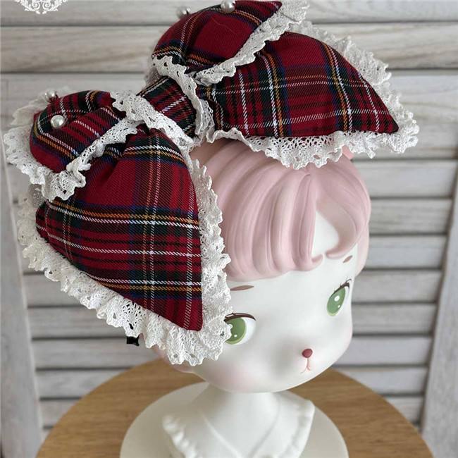 Miss Point Petal Rabbit Plaid Lolita Apron & Headdress