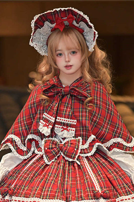 Miss Point Petal Rabbit Plaid Lolita Cape