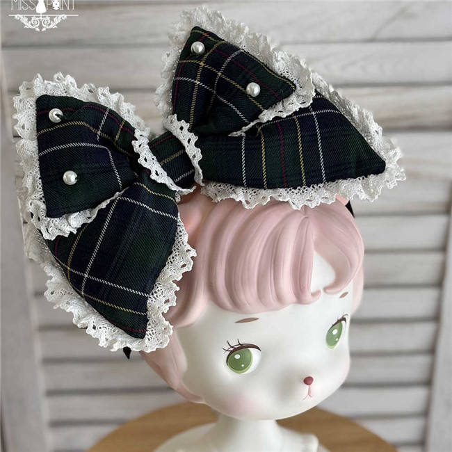 Miss Point Petal Rabbit Plaid Lolita Apron & Headdress