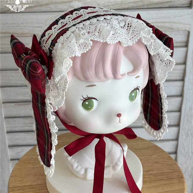 Miss Point Petal Rabbit Plaid Lolita Apron & Headdress