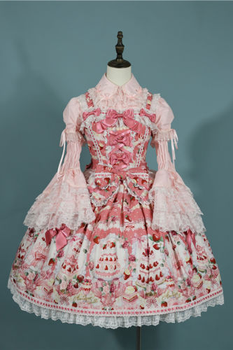 Antique Doll Strawberry Cake Sweet Lolita Dress, Blouse and Accessories