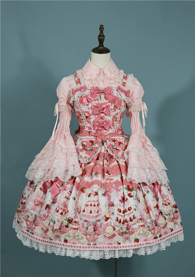Antique Doll Strawberry Cake Sweet Lolita Dress, Blouse and Accessories