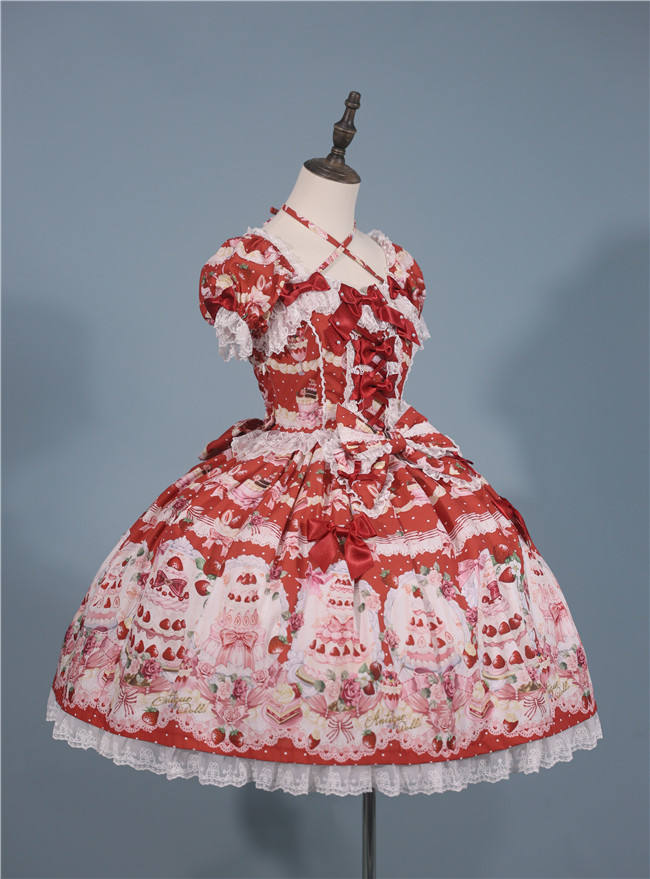 Antique Doll Strawberry Cake Sweet Lolita Dress, Blouse and Accessories