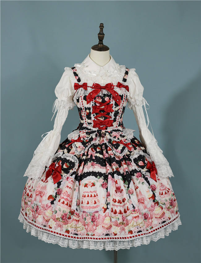 Antique Doll Strawberry Cake Sweet Lolita Dress, Blouse and Accessories