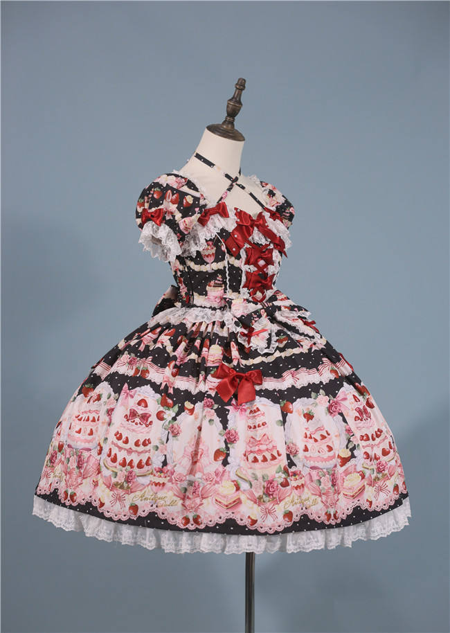 Antique Doll Strawberry Cake Sweet Lolita Dress, Blouse and Accessories