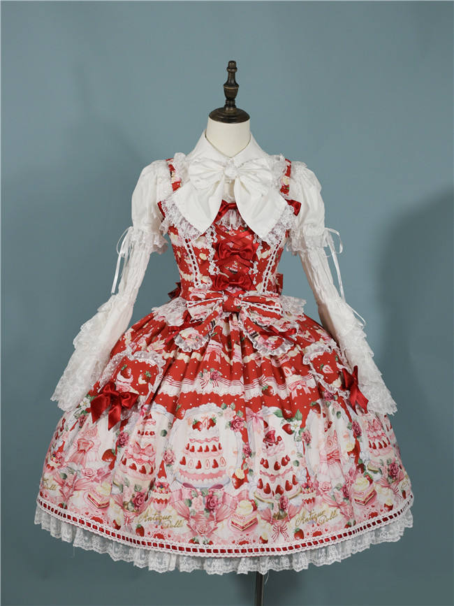 Antique Doll Strawberry Cake Sweet Lolita Dress, Blouse and Accessories