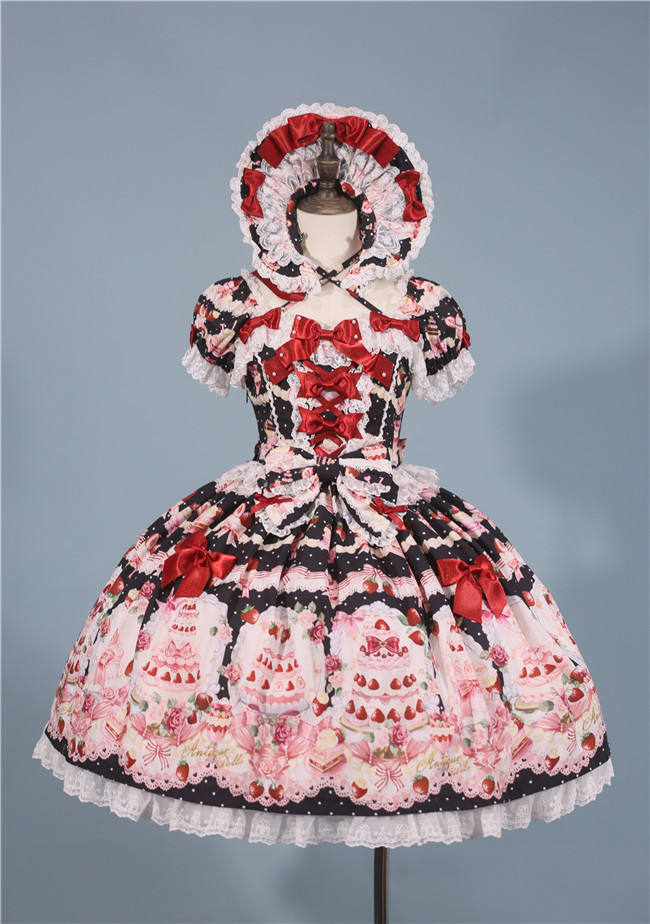 Antique Doll Strawberry Cake Sweet Lolita Dress, Blouse and Accessories
