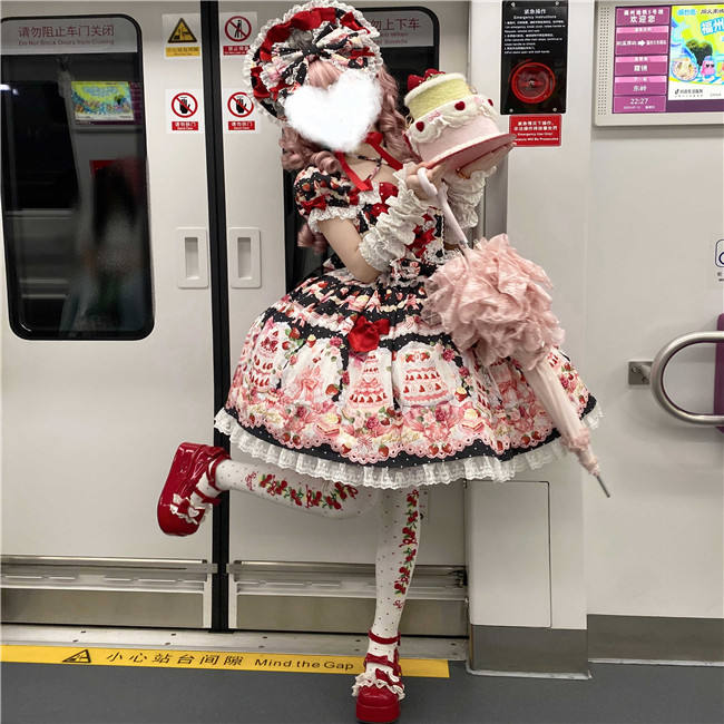 Antique Doll Strawberry Cake Sweet Lolita Dress, Blouse and Accessories