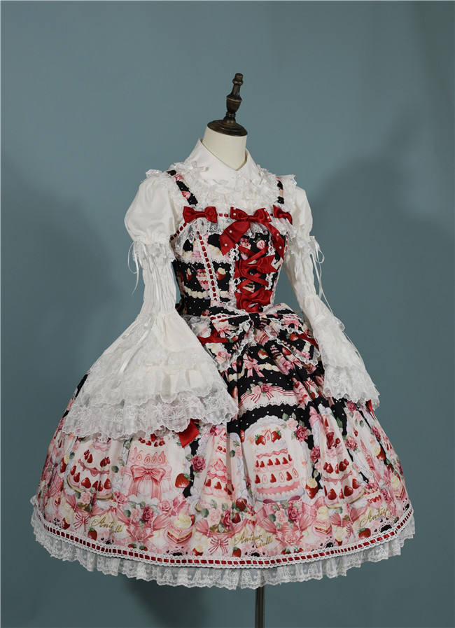Antique Doll Strawberry Cake Sweet Lolita Dress, Blouse and Accessories