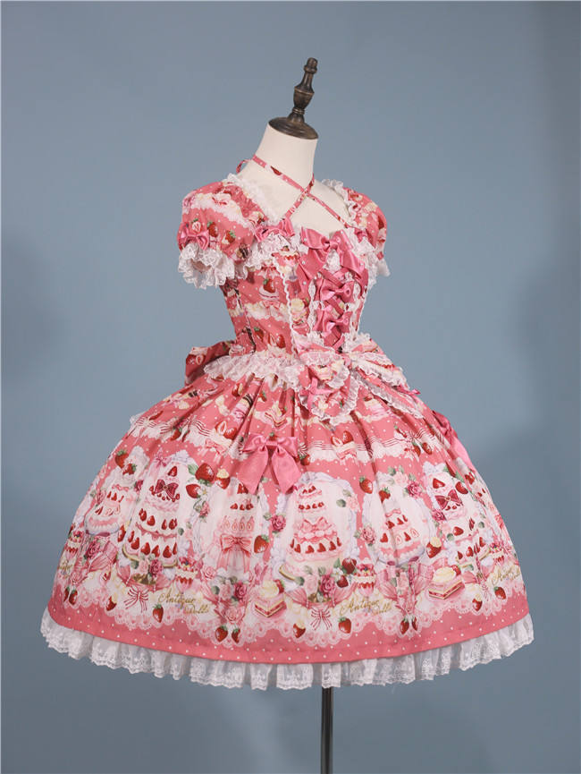 Antique Doll Strawberry Cake Sweet Lolita Dress, Blouse and Accessories
