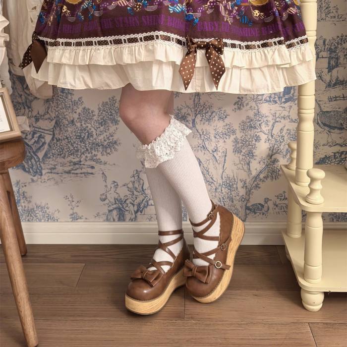 MODO Wood Grain High Platform Lolita Heels Shoes New Color