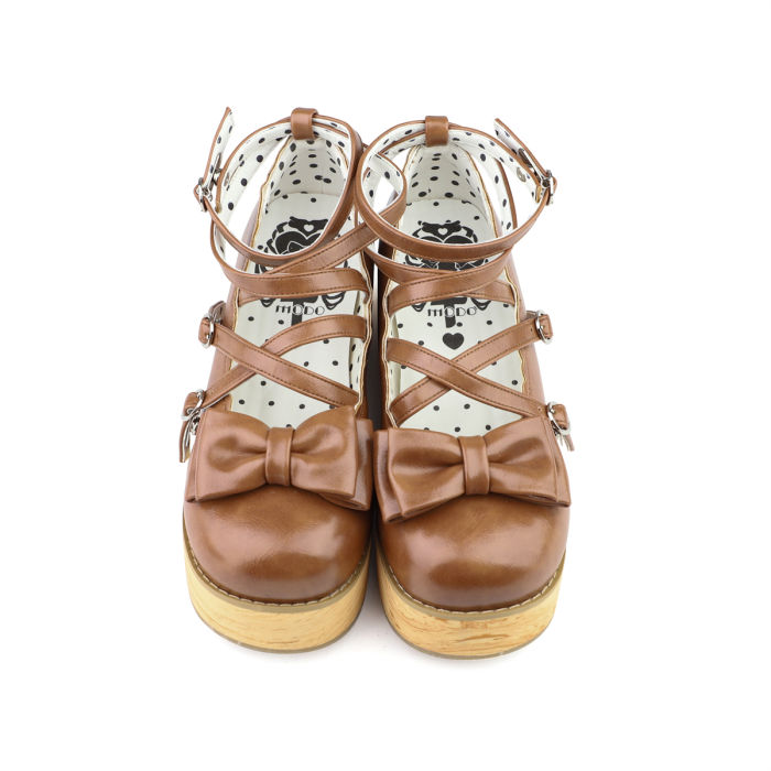 MODO Wood Grain High Platform Lolita Heels Shoes New Color
