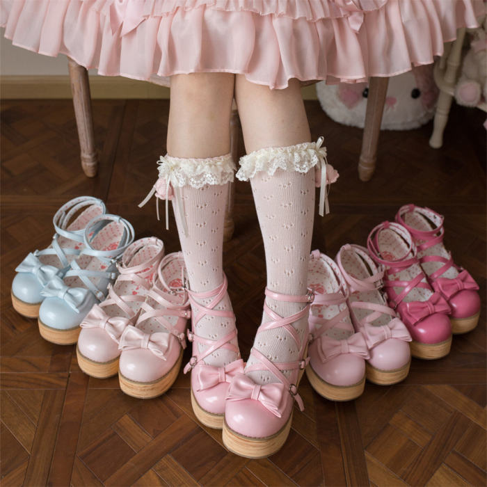 MODO Wood Grain High Platform Lolita Heels Shoes New Color