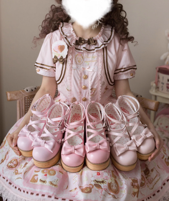 MODO Wood Grain High Platform Lolita Heels Shoes New Color