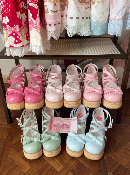 MODO Wood Grain High Platform Lolita Heels Shoes New Color