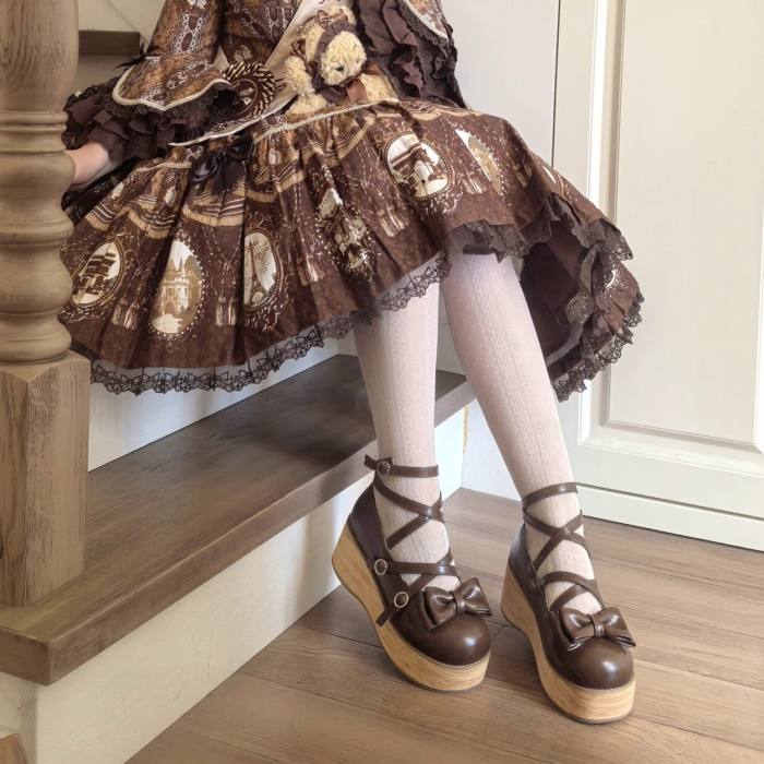MODO Wood Grain High Platform Lolita Heels Shoes New Color