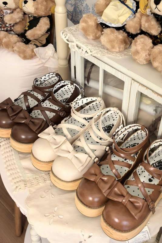 MODO Wood Grain High Platform Lolita Heels Shoes New Color