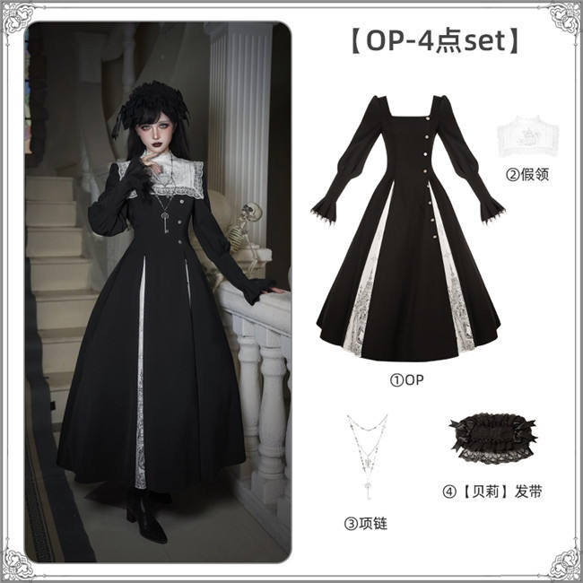 Withpuji Crow Crying at Night Hanfu Qi Gothic Lolita Dress Set