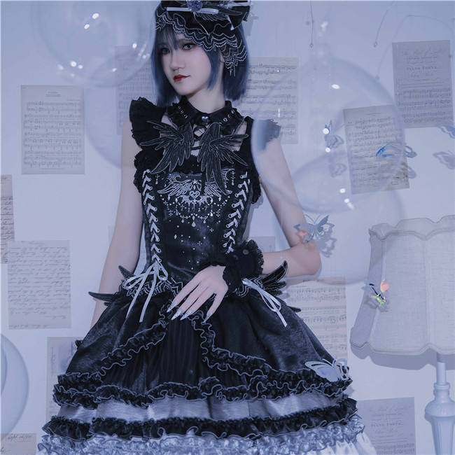 Metallic Angel Silver and Black Skirt and Top Lolita Accessories