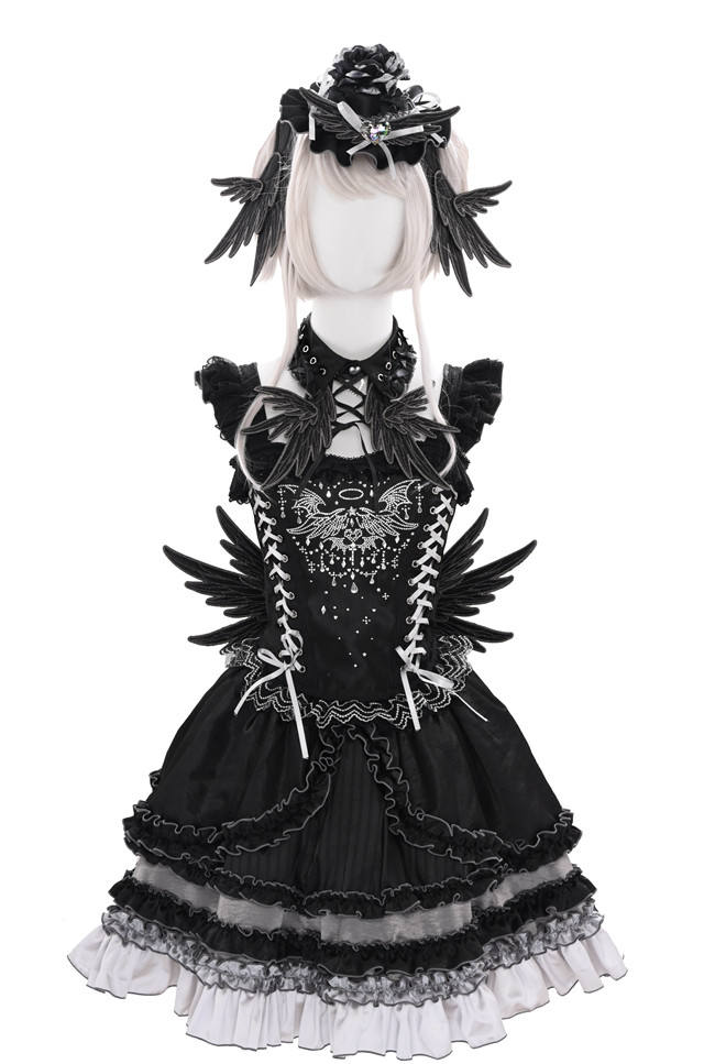 Metallic Angel Silver and Black Skirt and Top Lolita Accessories