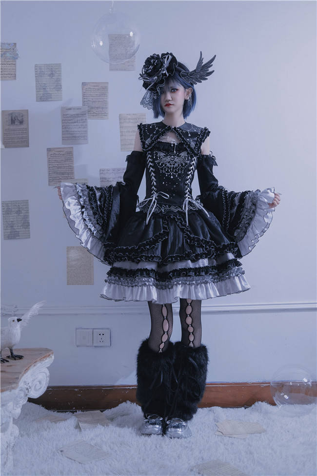 Metallic Angel Silver and Black Skirt and Top Lolita Accessories
