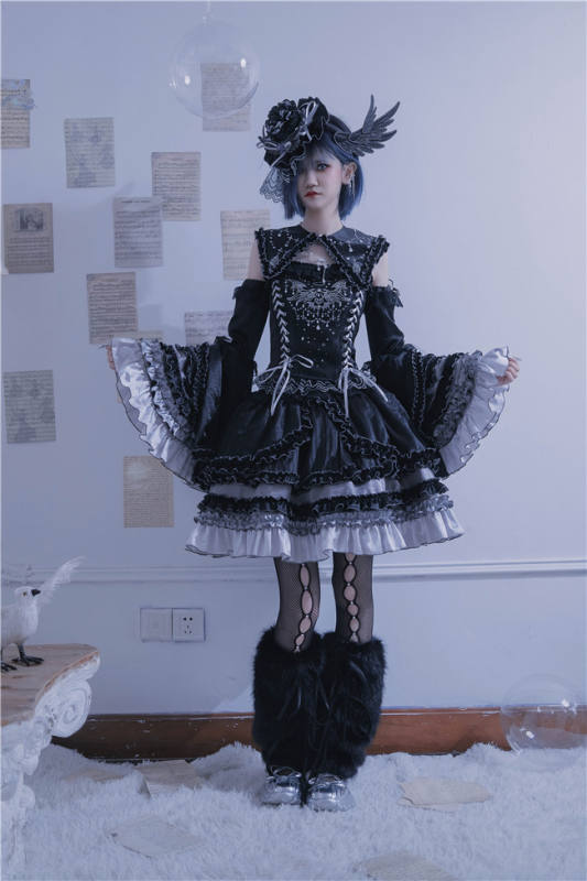 Metallic Angel Silver and Black Skirt and Top Lolita Accessories