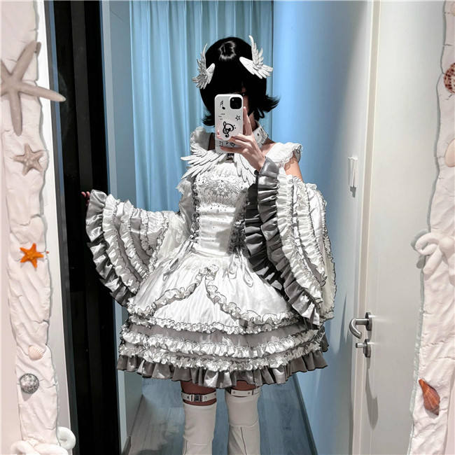 Metallic Angel Silver and Black Skirt and Top Lolita Accessories