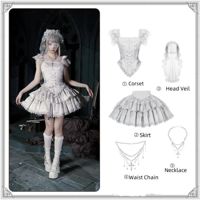 Withpuji White Humanoid Gothic Corset Skirt Mermaid Dress