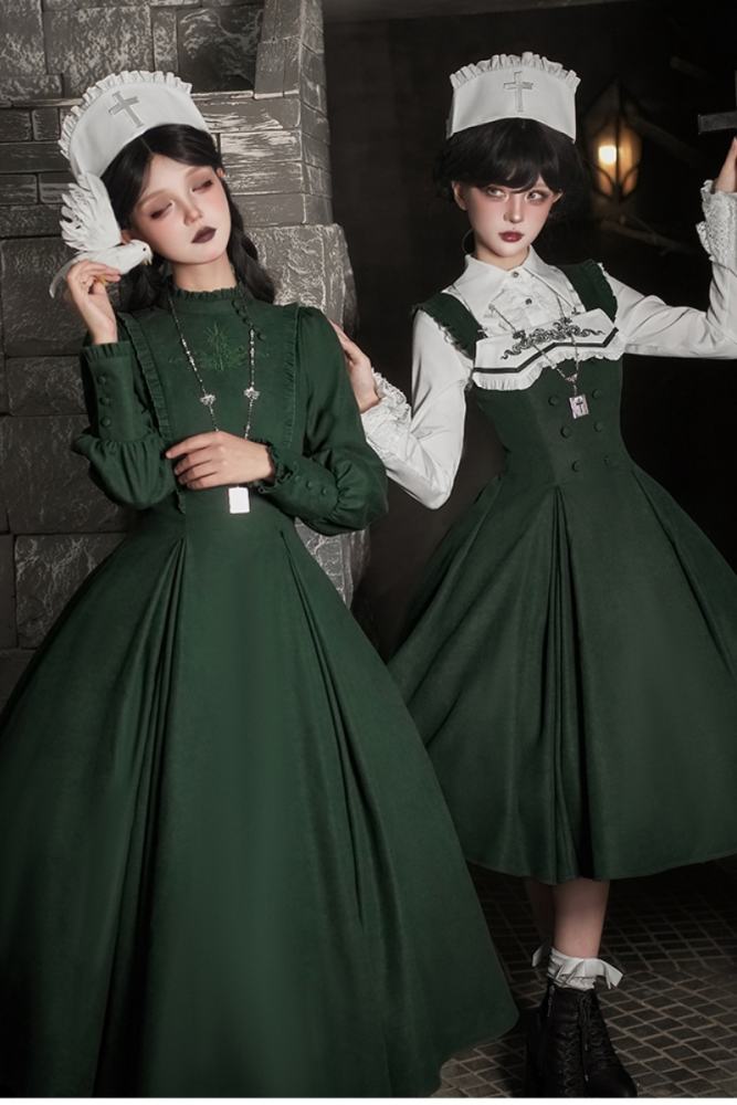 Withpuji Abyssal Clinic Gothic Embroidery Green Lolita JSK