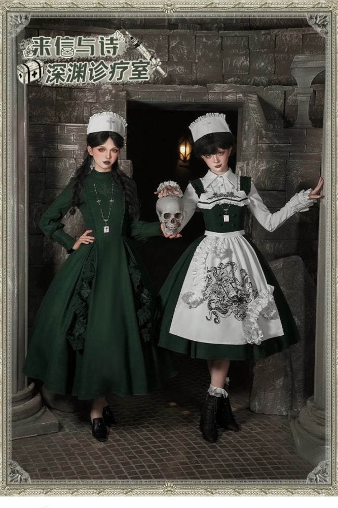 Withpuji Abyssal Clinic Gothic Embroidery Green Lolita JSK