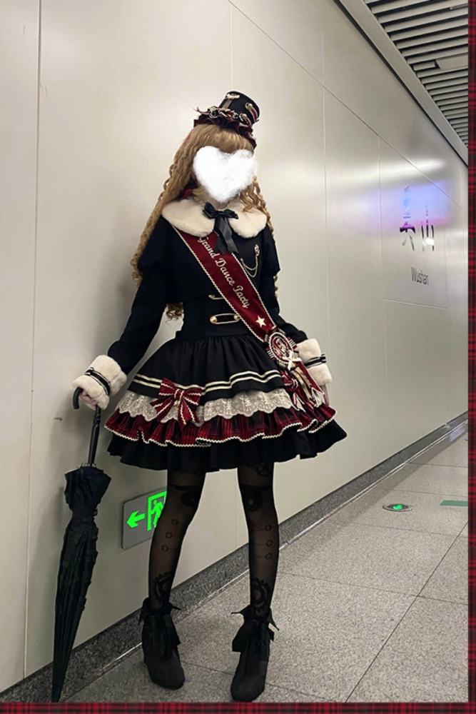 Complete Alice Girl ～Honor Guard Celebration～ Military Lolita set with JSK, short coat, and matching mini top hat in a retro academy aesthetic - my-lolita-dress.com