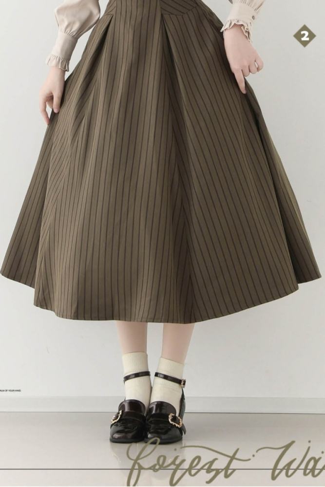 Green Forest Wardrobe ～The Contract～ Skirt featuring vertical stripes and supportive fish-bone corset waist detailing - my-lolita-dress.com