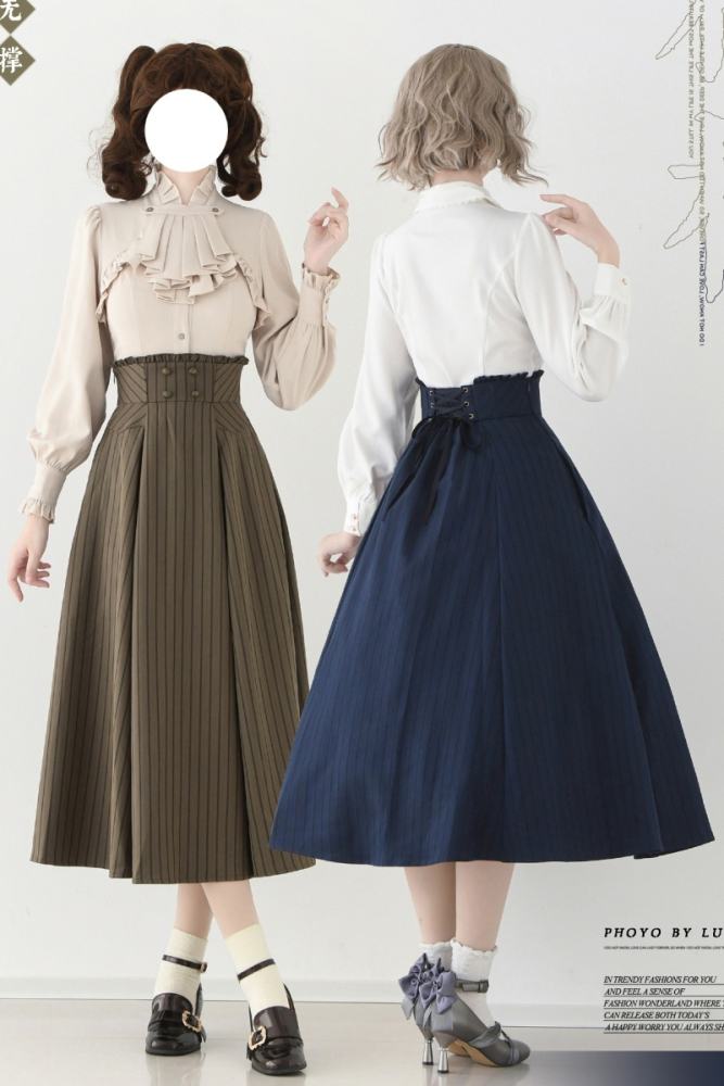 Official Forest Wardrobe ～The Contract～ Skirt featuring vertical stripes and supportive fish-bone corset waist detailing - my-lolita-dress.com